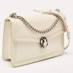 Pre Owned Bvlgari White Leather Serpenti Diamond Blast Shoulder Bag