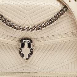 Pre Owned Bvlgari White Leather Serpenti Diamond Blast Shoulder Bag