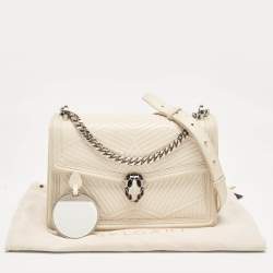 Pre Owned Bvlgari White Leather Serpenti Diamond Blast Shoulder Bag