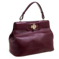Pre Owned Bvlgari Burgundy Leather Isabella Rossellini Tote