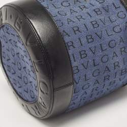 Pre Owned Bvlgari Blue/Black Denim and Leather Cylinder Bag