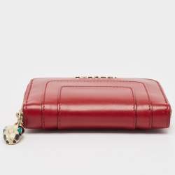 Pre Owned Bvlgari Red Leather Serpenti Forever Zip Around Wallet