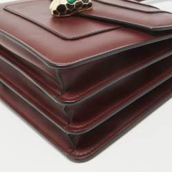 Pre Owned Bvlgari Burgundy Leather Small Serpenti Forever Top Handle Bag
