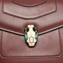 Pre Owned Bvlgari Burgundy Leather Small Serpenti Forever Top Handle Bag