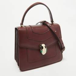 Pre Owned Bvlgari Burgundy Leather Small Serpenti Forever Top Handle Bag