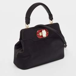 Bvlgari Black Satin Mini Isabella Rossellini Top Handle Bag