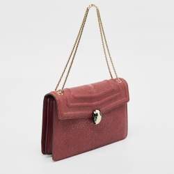 Pre Owned Bvlgari Burgundy Stingray and Leather Medium Serpenti Forever Shoulder Bag