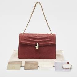 Pre Owned Bvlgari Burgundy Stingray and Leather Medium Serpenti Forever Shoulder Bag
