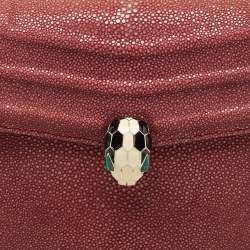 Pre Owned Bvlgari Burgundy Stingray and Leather Medium Serpenti Forever Shoulder Bag