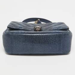 Bvlgari Navy Blue Shimmering Karung Leather Small Serpenti Cabochon Shoulder Bag