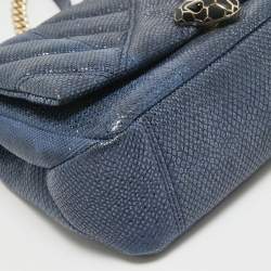 Bvlgari Navy Blue Shimmering Karung Leather Small Serpenti Cabochon Shoulder Bag