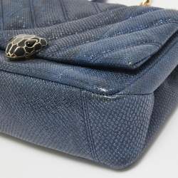 Bvlgari Navy Blue Shimmering Karung Leather Small Serpenti Cabochon Shoulder Bag