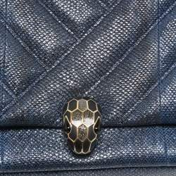 Bvlgari Navy Blue Shimmering Karung Leather Small Serpenti Cabochon Shoulder Bag