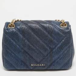 Bvlgari Navy Blue Shimmering Karung Leather Small Serpenti Cabochon Shoulder Bag