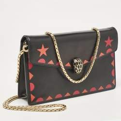 Bvlgari Black Leather Serpenti Forever Patch Chain Clutch