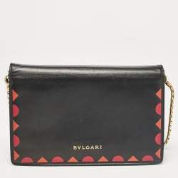 Bvlgari Black Leather Serpenti Forever Patch Chain Clutch