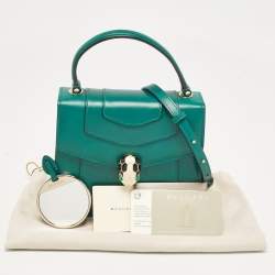 Pre Owned Bvlgari Green Leather Small Serpenti Forever Top Handle Bag