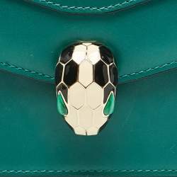 Pre Owned Bvlgari Green Leather Small Serpenti Forever Top Handle Bag