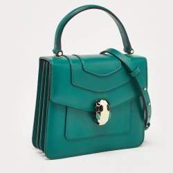 Pre Owned Bvlgari Green Leather Small Serpenti Forever Top Handle Bag