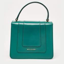 Pre Owned Bvlgari Green Leather Small Serpenti Forever Top Handle Bag