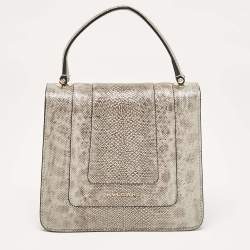 Bvlgari Silver/Beige Karung Leather Small Serpenti Forever Top Handle Bag