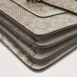 Bvlgari Silver/Beige Karung Leather Small Serpenti Forever Top Handle Bag