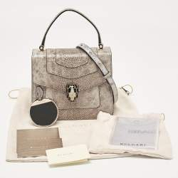 Bvlgari Silver/Beige Karung Leather Small Serpenti Forever Top Handle Bag