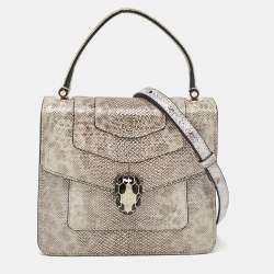 Bvlgari Silver/Beige Karung Leather Small Serpenti Forever Top Handle Bag