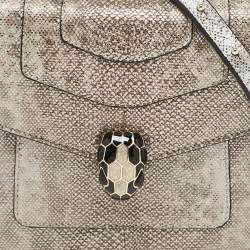 Bvlgari Silver/Beige Karung Leather Small Serpenti Forever Top Handle Bag