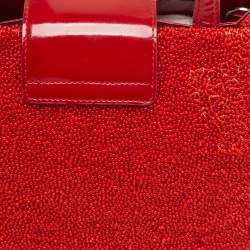 Pre Owned Bvlgari Red Beads and Patent Leather Flap Tote