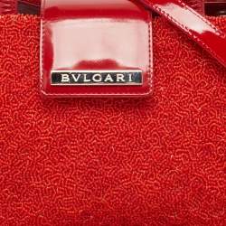 Pre Owned Bvlgari Red Beads and Patent Leather Flap Tote