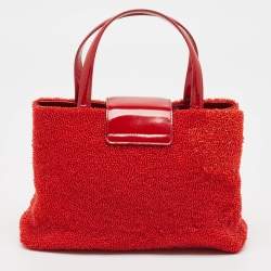 Pre Owned Bvlgari Red Beads and Patent Leather Flap Tote
