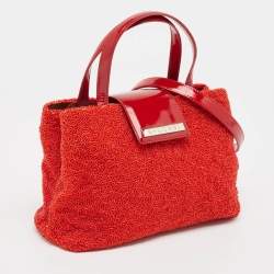 Pre Owned Bvlgari Red Beads and Patent Leather Flap Tote
