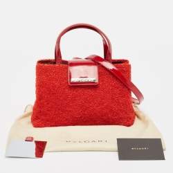 Pre Owned Bvlgari Red Beads and Patent Leather Flap Tote