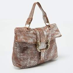 Pre Owned Bvlgari Brown/Silver Leather Leoni Top Handle Bag
