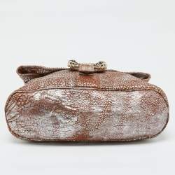 Pre Owned Bvlgari Brown/Silver Leather Leoni Top Handle Bag