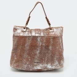 Pre Owned Bvlgari Brown/Silver Leather Leoni Top Handle Bag