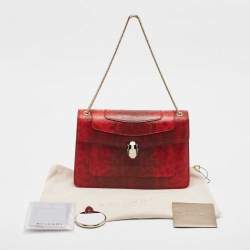 Bvlgari Red Karung Leather Medium Serpenti Forever Shoulder Bag