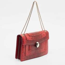 Bvlgari Red Karung Leather Medium Serpenti Forever Shoulder Bag