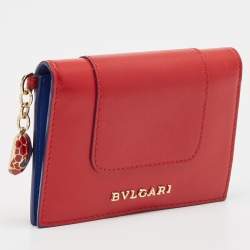 Pre Owned Bvlgari Red Leather Serpenti Forever Bifold Card Case