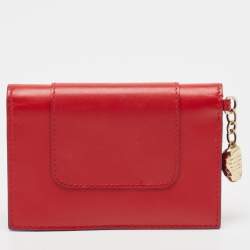 Pre Owned Bvlgari Red Leather Serpenti Forever Bifold Card Case