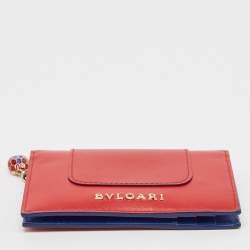 Pre Owned Bvlgari Red Leather Serpenti Forever Bifold Card Case