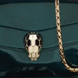 Pre Owned Bvlgari Green Patent Leather Serpenti Forever Wallet On Chain