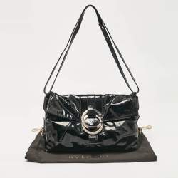 Pre Owned Bvlgari Black Patent Leather Chandra Flap Crossbody Bag