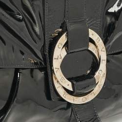 Pre Owned Bvlgari Black Patent Leather Chandra Flap Crossbody Bag