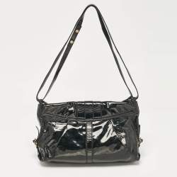 Pre Owned Bvlgari Black Patent Leather Chandra Flap Crossbody Bag
