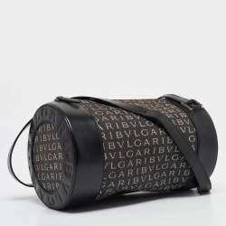Pre Owned Bvlgari Black Macadam Denim and Leather Cylinder Bag