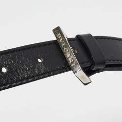 Pre Owned Bvlgari Black Macadam Denim and Leather Cylinder Bag