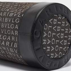 Pre Owned Bvlgari Black Macadam Denim and Leather Cylinder Bag