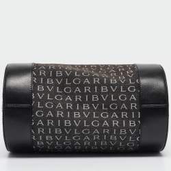 Pre Owned Bvlgari Black Macadam Denim and Leather Cylinder Bag